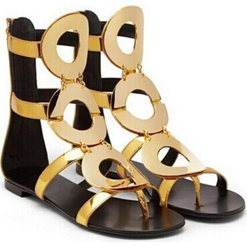 On Sale Summer Shoes Woman Gold Circle Flats Women Sandals Boots Cut Outs Gladiator Sandals Women Ankle Boots Sandalias Mujer
