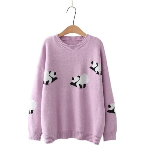 Panda Jacquard Kawaii Knit Pullover Women Sweater 2021 Winter Sweet Style Full Sleeve Korean Fashion Female Harajuku Soft Tops