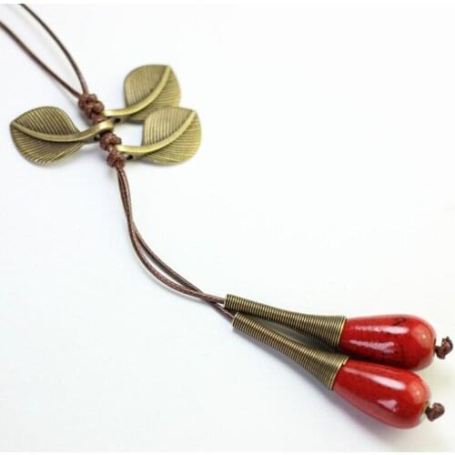 Women Vintage Ceramic Necklace Pendant Female China National Wind Sweater Necklace Long Pendant Accessories
