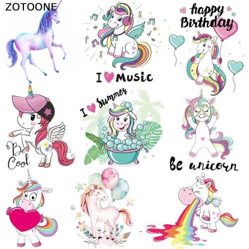 ZOTOONE Cute Cartoon Unicorn Patch for Kids Heat Transfer for Clothes DIY Heart Music Iron on Thermo Stickers Badges Application