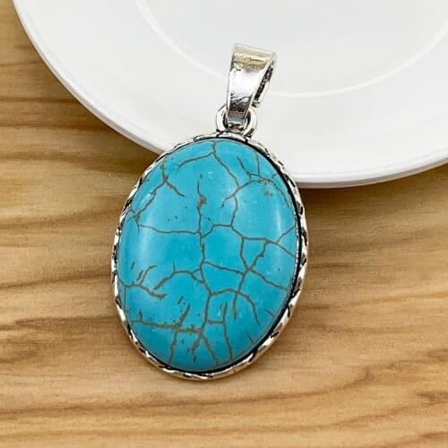 1 Piece Large Oval & Faux Turquoise Stone Tibetan Silver Charms Pendants for Necklace Jewellery Making 60x33mm