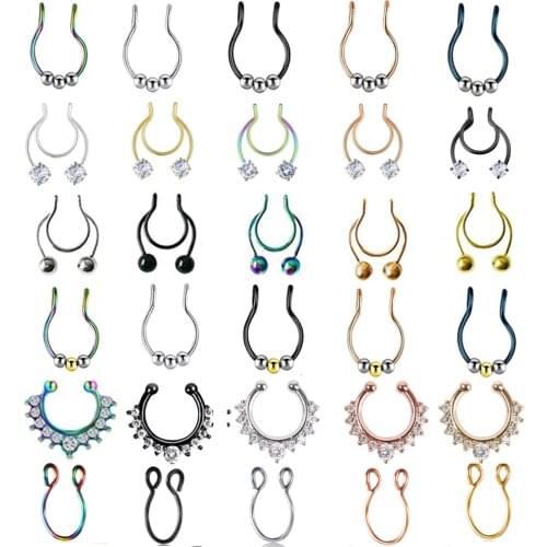 2Pcs U Shaped Stainless Steel 8/10mm Fake Nose Piercing Rings Oreja Pircing Jewelry Fake Nose Ring Hoop Septum Ring Piercing