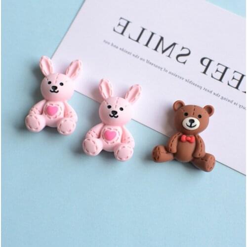 20Pcs Cartoon Heart Rabbit Bear Flatback Resin Cabochon Kawaii Animals Scrapbooking Hair Bows Accessories DIY Phone Decoration