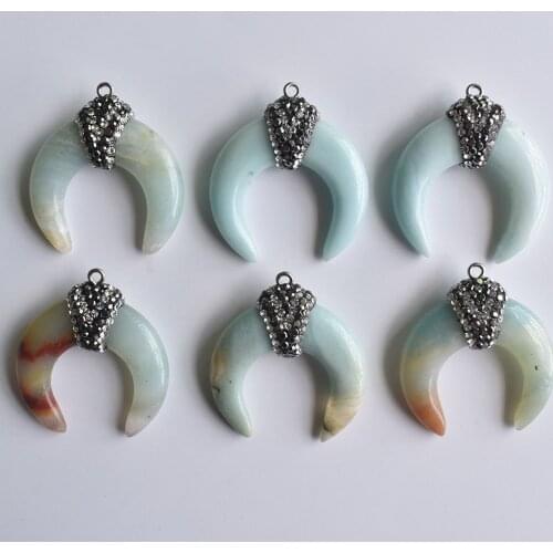 2020 new Fashion good quality natural amazonite stone ox horn shape pendants charms for jewelry making 6pcs/lot Wholesale free