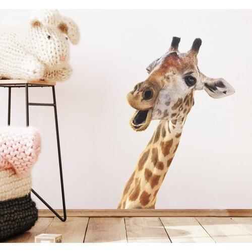 3D Cute Giraffe Wall Art Decals Nursery Stickers Door Decor Baby Bedroom Decoration Childrens Mural Poster Home Wallpaper Vinyl