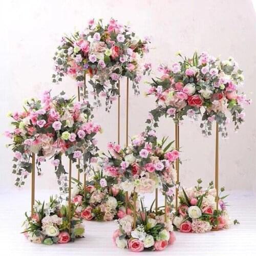 5PCS Gold Flower Vase Floor Vases Column Stand Metal Road Lead Wedding Table Centerpiece Flower Rack Event Party Decorat decor