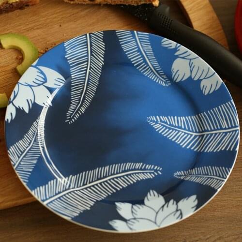 8 inch brand dinner plates high quality tableware blue floral printed desserts ceramic dishes bone china breakfast dish round