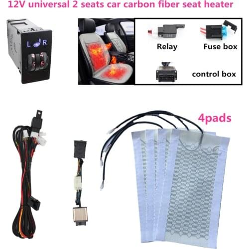 12 v car 4 carbon fiber heating pads heated seat heater with dual 5 dial swtich work driver and passenger fit for BMW heater