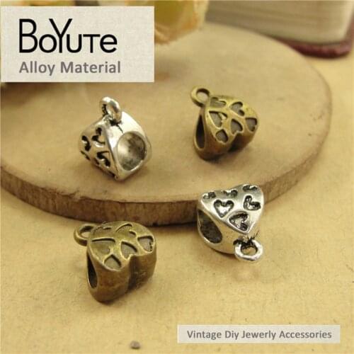 BoYuTe (100 Pieces/Lot) 11*9*7MM Zinc Alloy Antique Bronze Silver Plated Metal Heart Beads for Diy Bracelet Jewelry Accessories