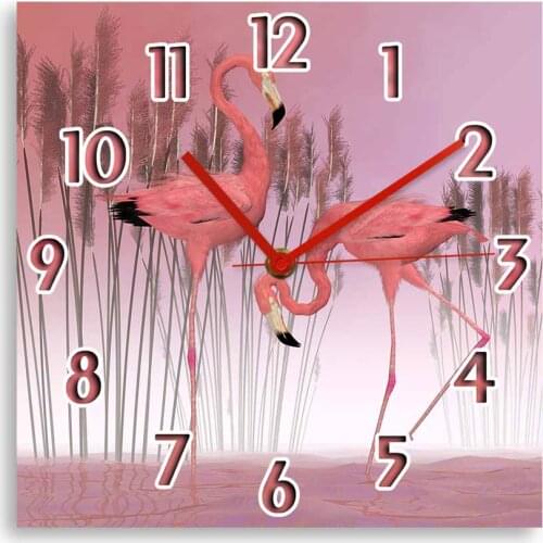 Flamingo Couple Square Wall Clock Pink Wall Art For Girls Room Animal Tropical Décor Silent Non Ticking Wall Watch New Home Gift