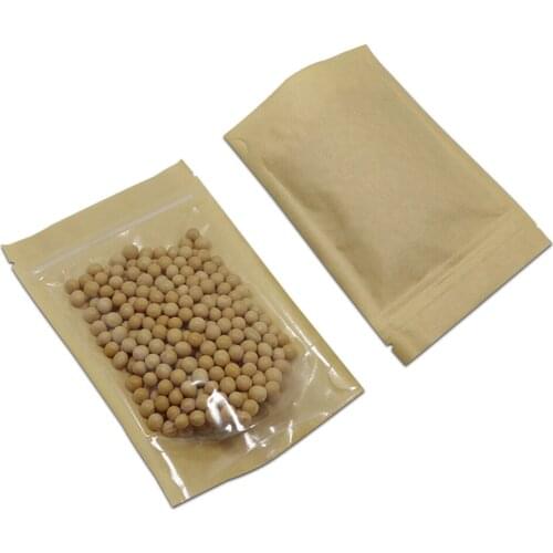 DHL 500Pcs/lot Zip Lock Stand Up Clear Front / Kraft Paper Bag Zipper Ziplock Doypack Packaging Bag For Food Tea Nuts Snack