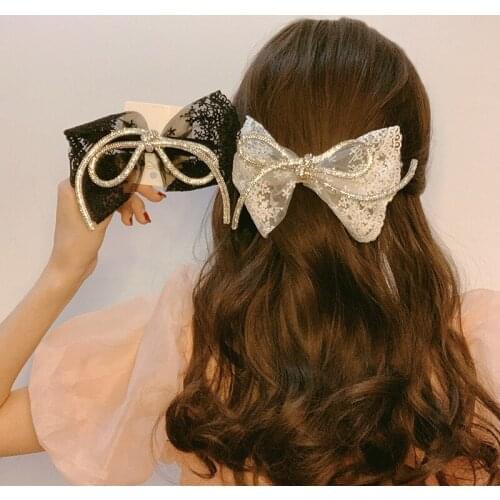 Young girl lace bowknot hairpin web celebrity diamond hairpin top hair female children head spring clip to embroidery