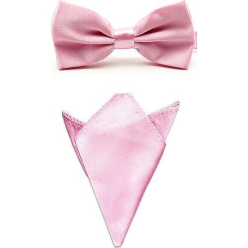 Gentleman Pink Mens Solid Color Formal business Bowtie Self Bow Tie Handkerchief Set Wedding Accessories JBtr0018a04
