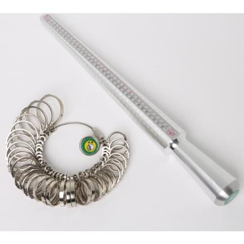 Hot Sale 1Set (HK Finger Ring Size Measure Gauge+ Metal Mandrel Stick Finger Gauge) Jewelry Tools & Equipments