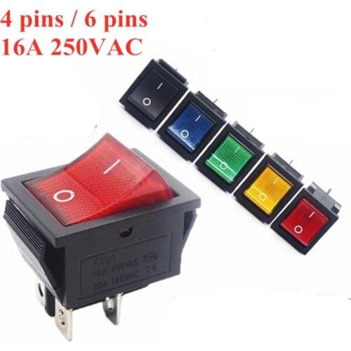 KCD4 Rocker Switch ON-OFF 2 Position 4 Pins / 6 Pins Electrical equipment With Light Power Switch 16A 250VAC/ 20A 125VAC