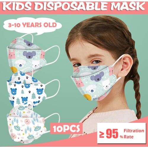 10pcs 3-10 Years Children Face Mask Protection 4ply 4d Mouth Masks Kawaii Cartoon Designer Facemask Decoration Mascsrillas