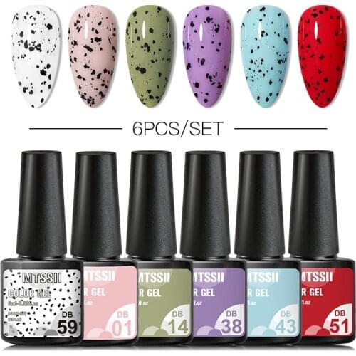 Mtssii 6/2Pcs/Set Eggshell Effect Gel Nail Polish Nude Glitter Gel Top Base Coat Semi Permanent Soak Off Gel Nail Art Varnish