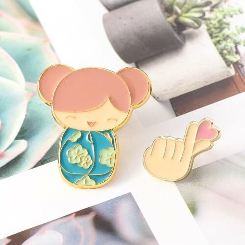 Cartoon Japan Girl Brooch Pin Love Than Heart Brooch Pin Denim Shirt Lapel pins Badge Brooches Jewelry Gifts