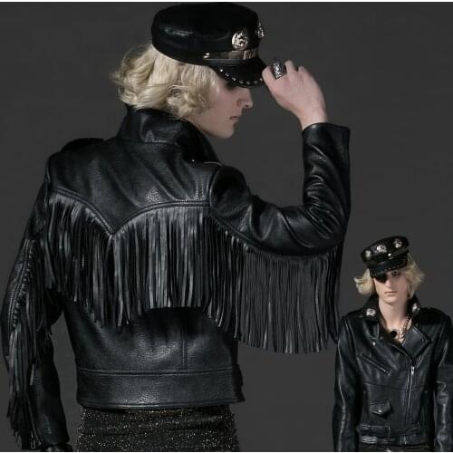 Jaqueta Masculina Motoqueiro Men Short Leather Coat Male Tassels Coat Motorcycle Jacket Streetwear Punk Gothic Hip Hop Outerwear