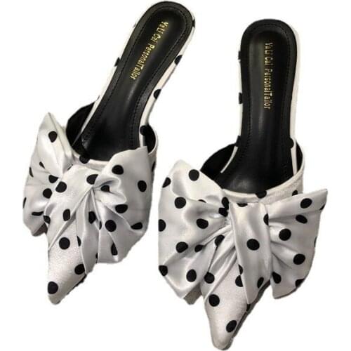 Fashion Women Slippers Thin Low Heels Black Rose Red Shoes Pointed Toe Big Bow Design Slip on Summer Beach Shoes Elegant Mules