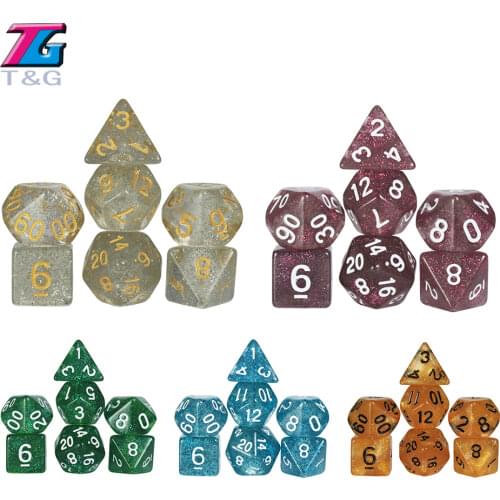 T&G 7pc/lot Colorful Glitter Dice Set D4,6,8,10,10%,12,20 Dnd Rpg TRPG Digital for Board Game,educational Accessories
