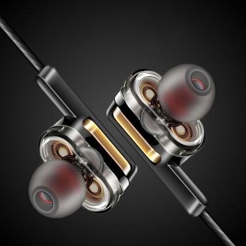 Heavy Bass In-Ear Earphone with Mic 3.5mm Double Dynamic 360 Degree Surround Sound Stereo Earbuds Headset