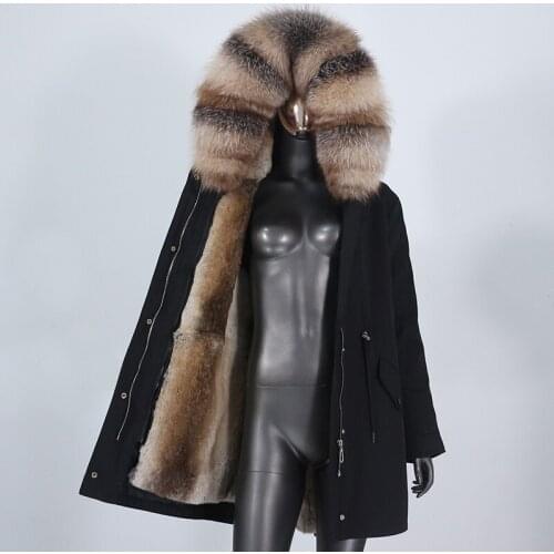 2021 New Winter Jacket Women Waterproof Long Parka Real Fox Fur Coat Natural Raccoon Fur Hooded Rabbit Fur Liner Warm Streetwear