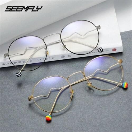 Seemfly Fashion Women Men Rainbow Lollipop Anti Blue Light Glasses Metal Big Frame Clear Lens Eyeglasses Retro Optical Eyewear
