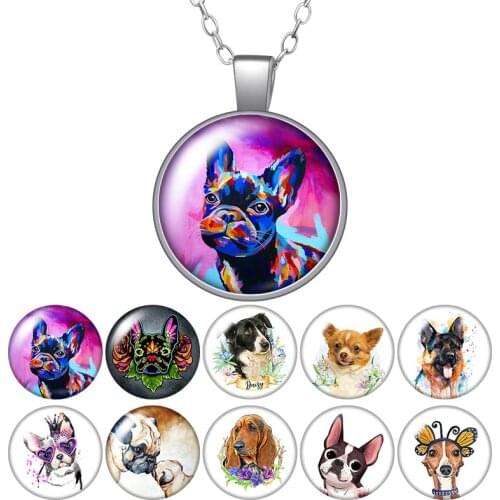 Beauty Love Dogs Pet Bulldog Photo Silver color/Bronze Pendant Necklace 25mm Glass Cabochon Woman Girls Jewelry Birthday Gift