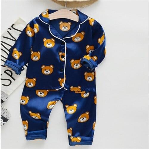 Newborn Gown Pajama Boy Clothes Bear Summer Childrens Sleepwear Set Silk Pajamas Suit Boys Pyjamas Sets for Kids Tracksuit Set