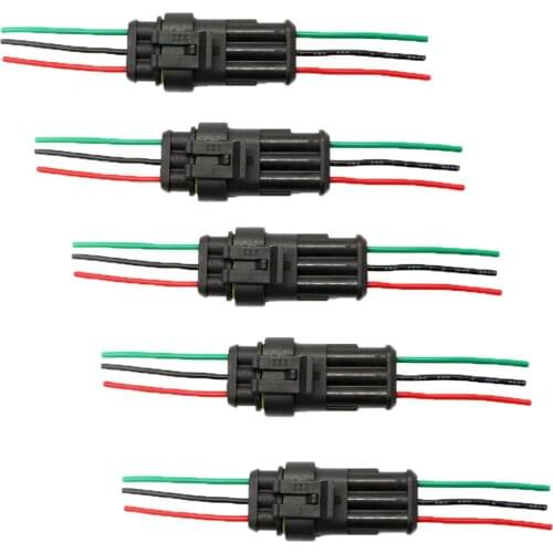 Support 3 Pin Way Car Auto Waterproof Electrical Connector Plug Socket Kit with Wire AWG Gauge Marine Pack of 5