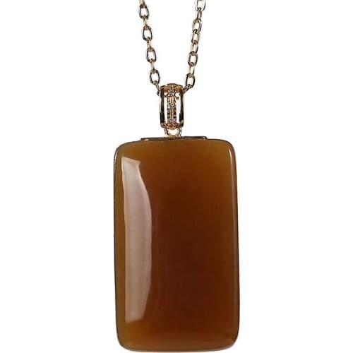 18K gold Natural Hetian jade Brown jade Pendant Simple Temperament Coins Lucky pendant Sweater chain pendant