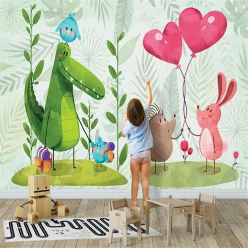 Custom 3D stereo wallpaper mural cartoon forest dinosaur rabbit love balloon childrens room background wallpaper mural