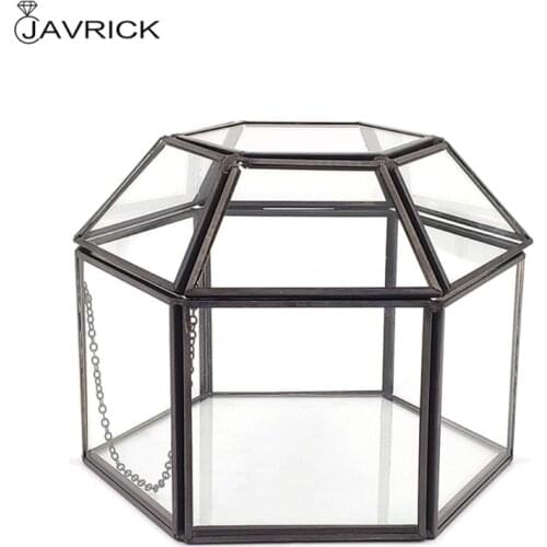 Clear Glass & Brass-Tone Metal Hinged Top Lid Terrarium Box/Tabletop Jewerly Display Case