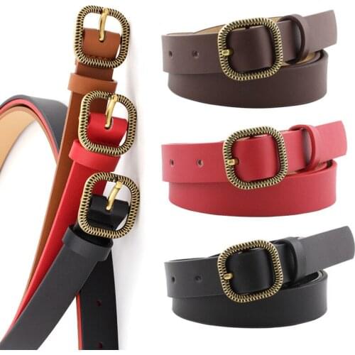 New Womens Retro Square Buckle Belt Strap thin Black White Red Brown PU Leather Belts for Women Dress Pants Pasek Damski Girdle