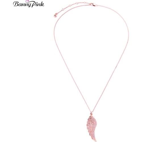 Banny Pink Romantic Rhinestone Wing Pendant Choker Necklace For Women Cute Rose Gold Color Chain Choker Collar Colliers Colar
