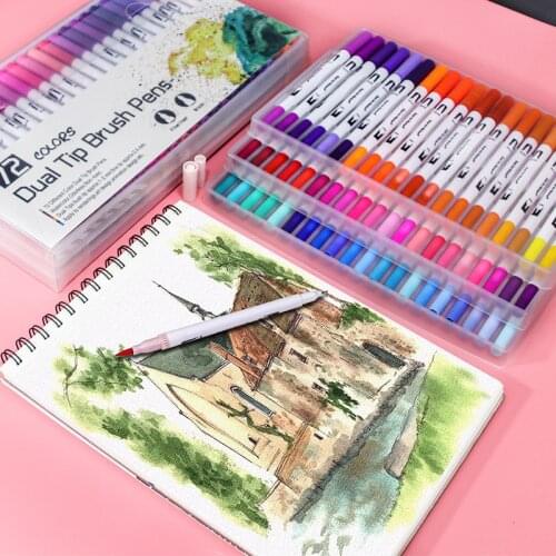 24/36/48/60/72/100/120Color FineLiner Dual Tip Brush Pen Drawing Painting Watercolor Art Marker For School Stationery Supplies
