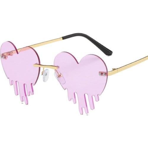 Seemfly Heart Tears Sunglasses Male Female Ins Sunglasses Metal Frameless Irregular Funny Prom Glasses Decorative