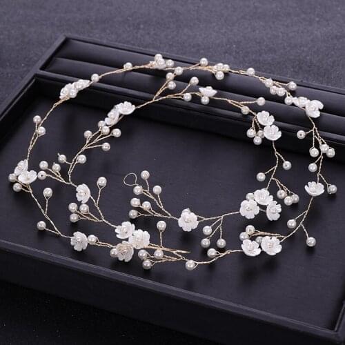 Handmade Gold Silver color Wedding Headbnad tiara Pearl Flower Headpiece Hair Vine Bridal Wedding Hair Accessories Hair Jewelr