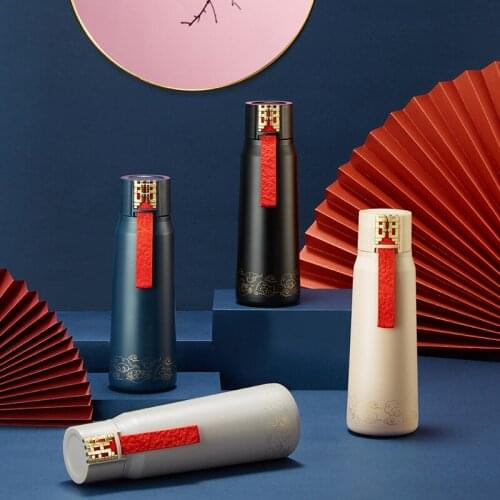 Chinese Style Vacuum Flask Retro Water Cup With Rope Stainless Steel Thermos Cup Insulation Cold Heat Preservation Water Bottle