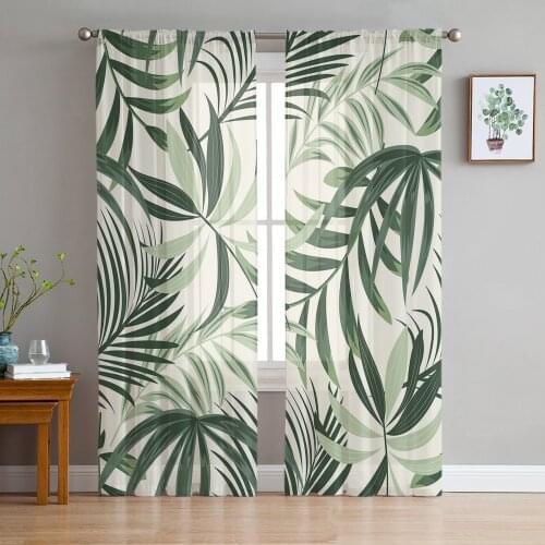 Tropical Plants Leaves Green Leaves Voile Tulle Sheer Curtains for Bedroom Living Room Kitchen Decor Chiffon Windows Curtain