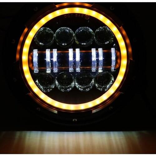 Universal Motorcycle Headlight DRL Amber Turn Signal Angel Eye 7" Headlight Shell Barrel, Suitable for Honda Suzuki Motorcycle