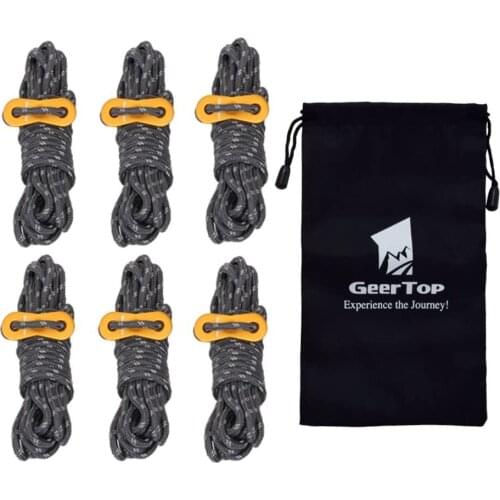 GeerTop Reflective Tent Rope 13ft 4mm Camping Rope with Aluminum Tensioner Tightener Guy Line Equipment for Outdoor Survival