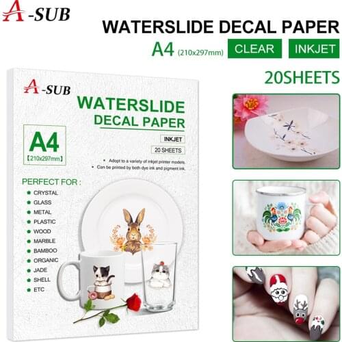 Waterslide Decal Paper A4 (20pcs/lot) Inkjet Printing Transfer Paper Waterslide Decal Paper For Plate