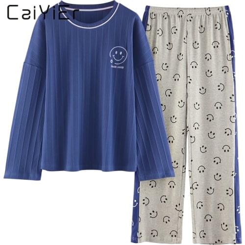 CAIYIER Winter Pajamas For Women Cotton Cartoon Print Sleepwear Long Sleeve Top + Pants Leisure Nightwear Korean Lounge Wear 2XL