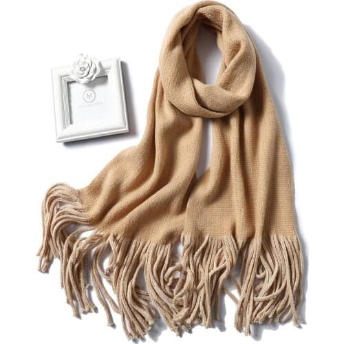 Womens Tassel Winter Warm Shawl Fashion Double-sided Two-color Cashmere Scarf
