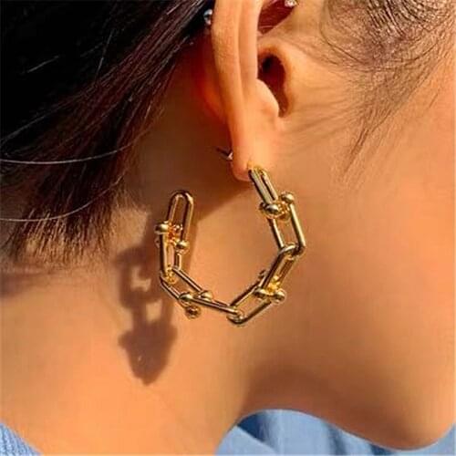 Women Vintage Hoop Earrings Metal U Shape Chain Hoops Punk Earrings for Women Gothic Jewelry Gold Circle Earring Hyeperbole