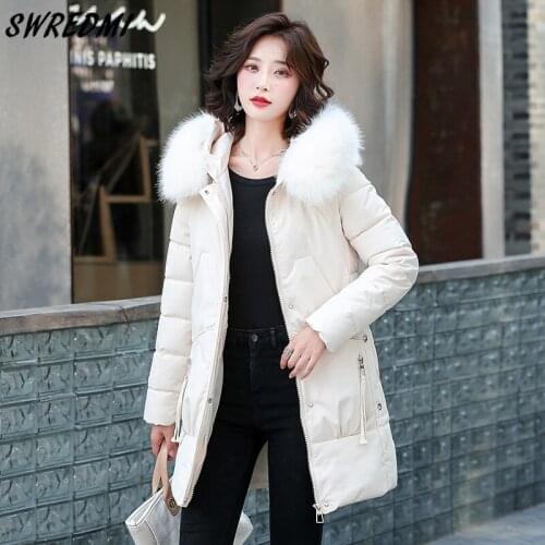SWREDMI Winter Long Coat Women Plus Size S-3XL Jackets Hooded Large Fur Collar Students Parkas Solid Cotton Padded Clothing