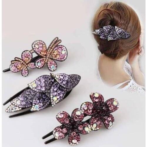 1pc Korean Rhinestone Flowers Hairpin Women Hair Clips Female Elegant Duckbill Clip Crystal Hairgrip Fashion Hair Accessories