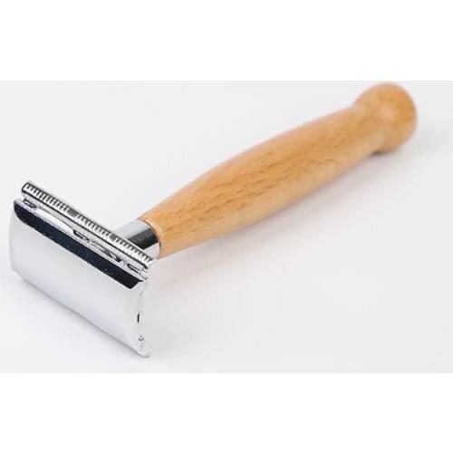 1pcs Wet Shaving Safety Blade Razor Shaver Wooden Handle Barber Mens Manual Beard Hair Care Tool
